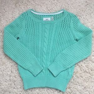 Sea foam green open weave cotton sweater